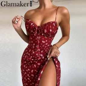 Glamaker Floral Print Sexy Bodycon High Split Dress