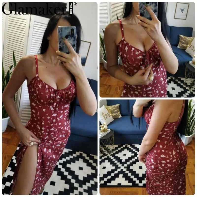 Glamaker Floral Print Sexy Bodycon High Split Dress