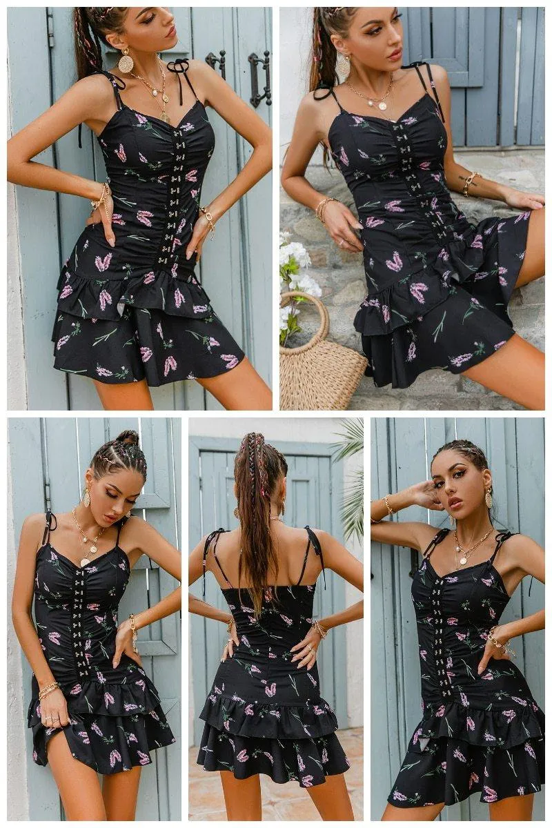 Glamaker Floral Print Sexy Bodycon High Split Dress