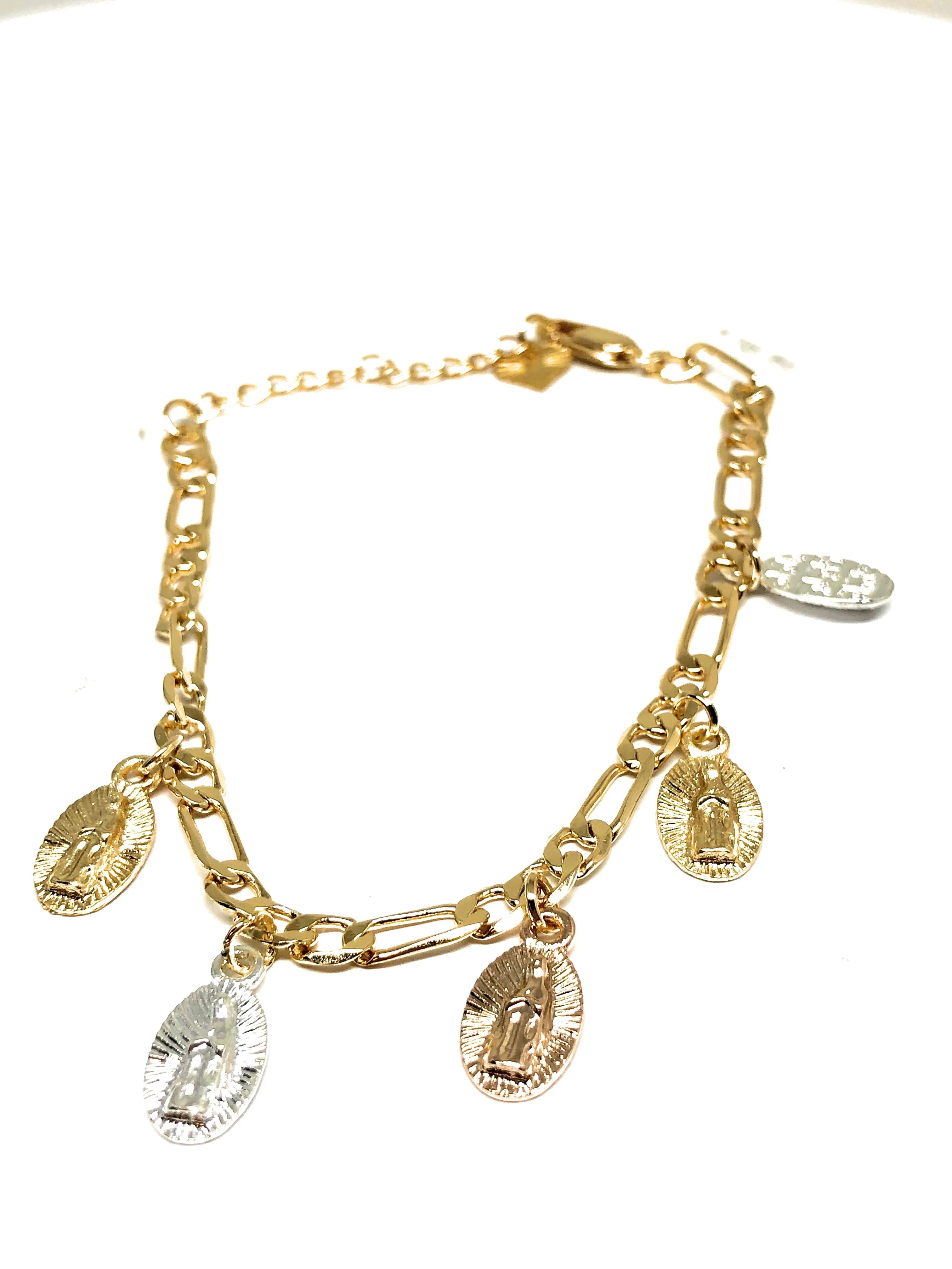 Gold Plated Virgin Mary Ankle Bracelet 8-11”