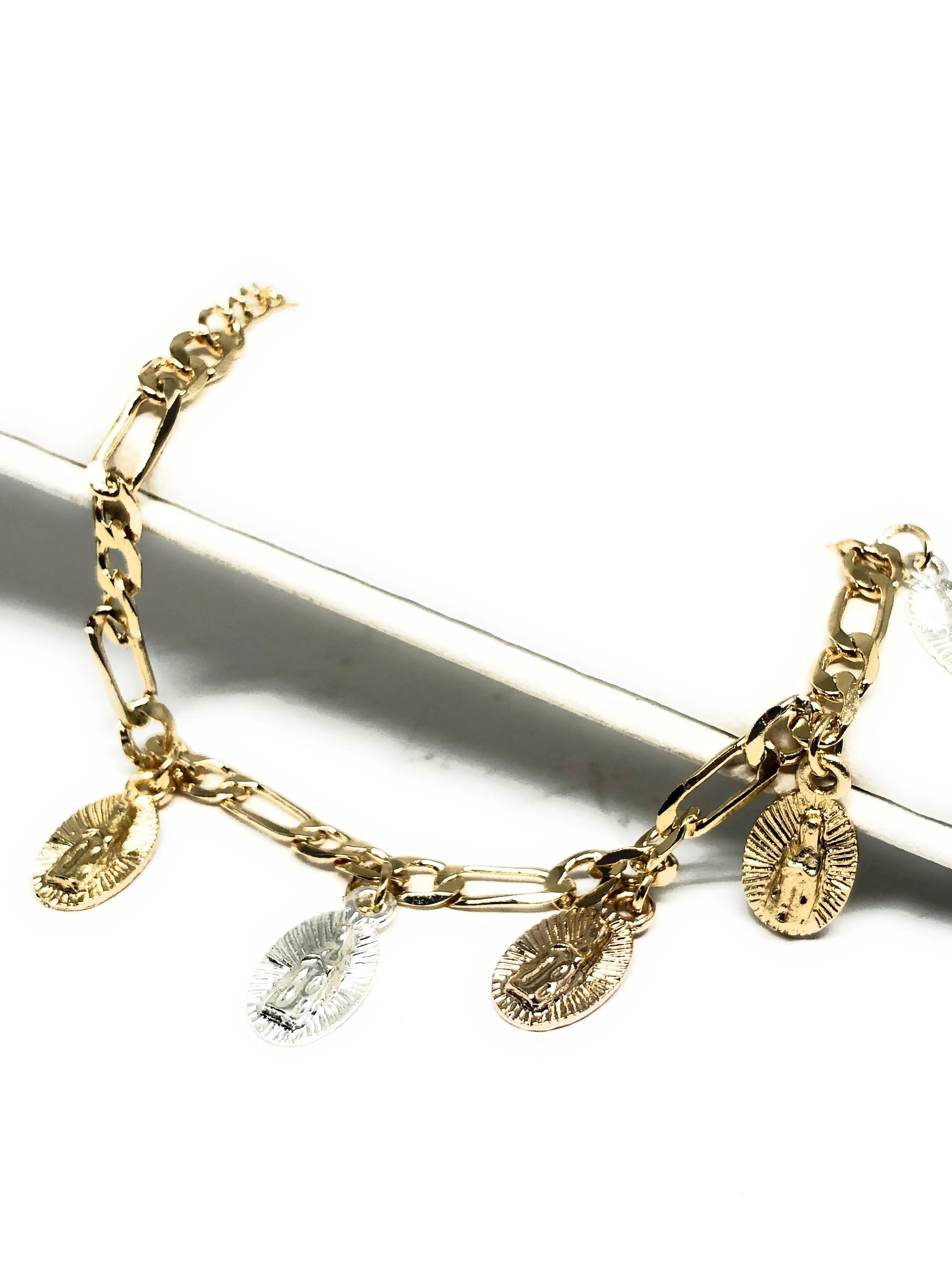 Gold Plated Virgin Mary Ankle Bracelet 8-11”