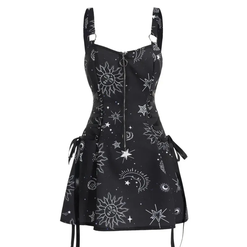 Gothic Square Neck Lace Up Mini Dress