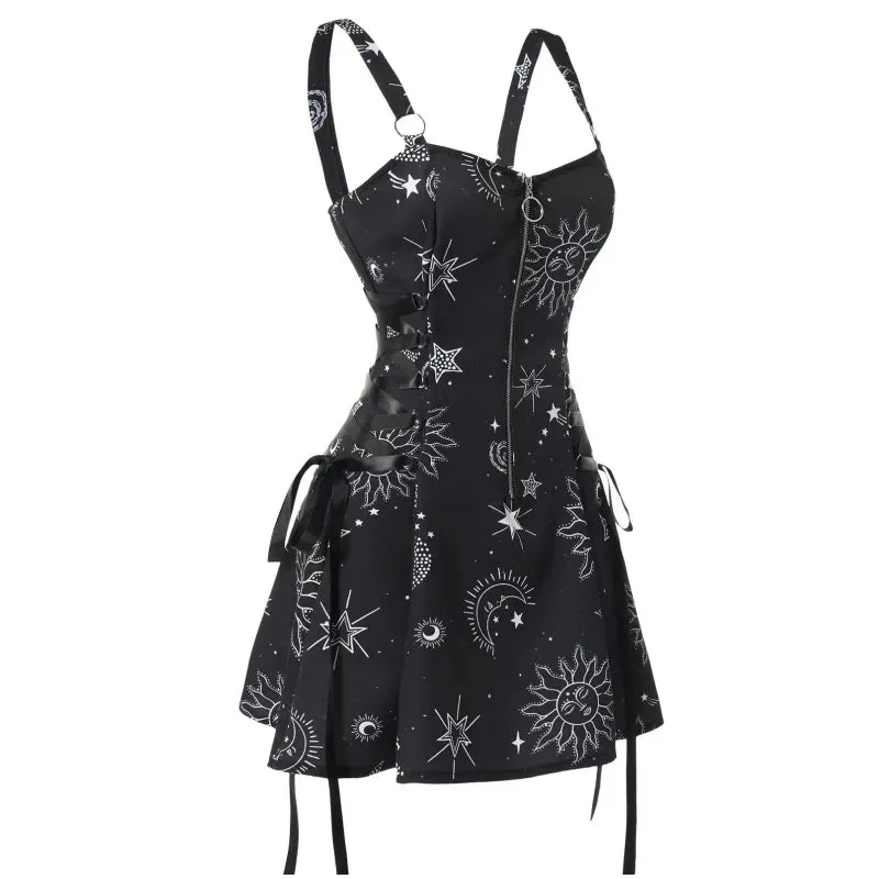 Gothic Square Neck Lace Up Mini Dress