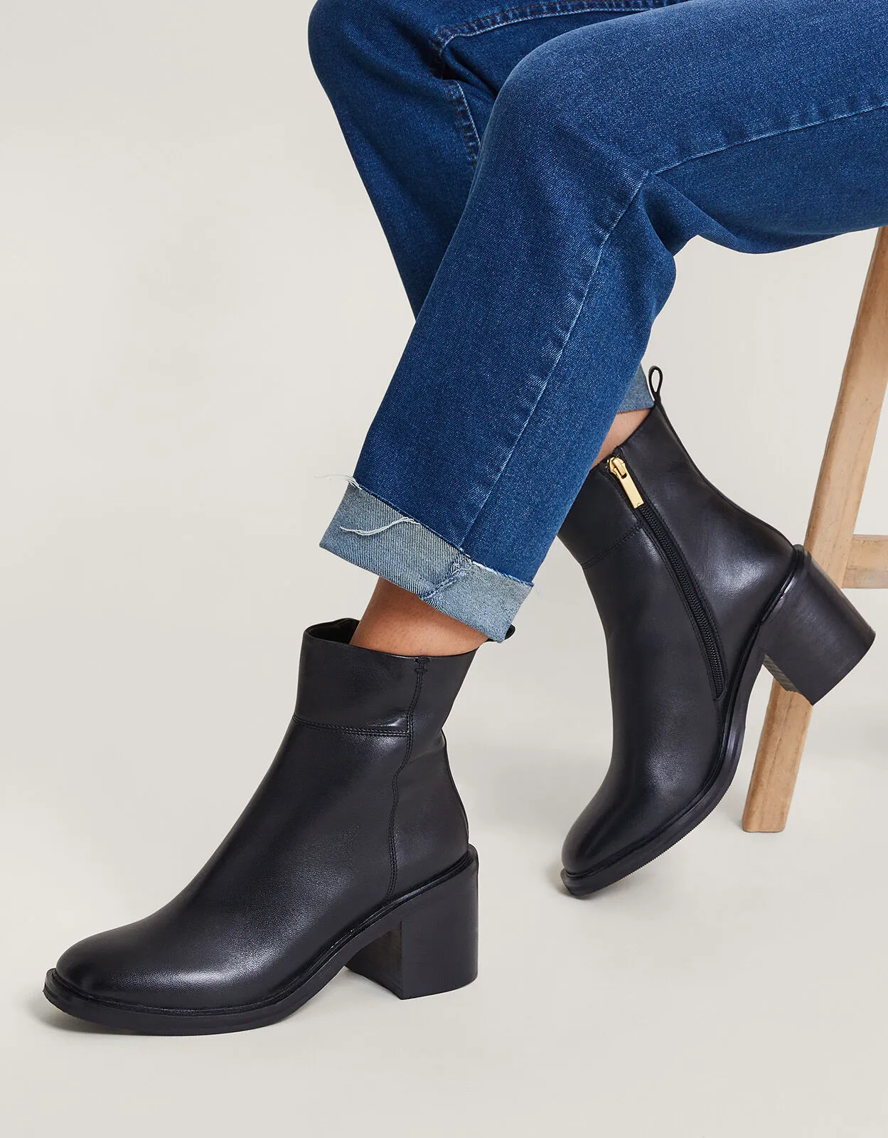 Heeled Leather Ankle Boots Black