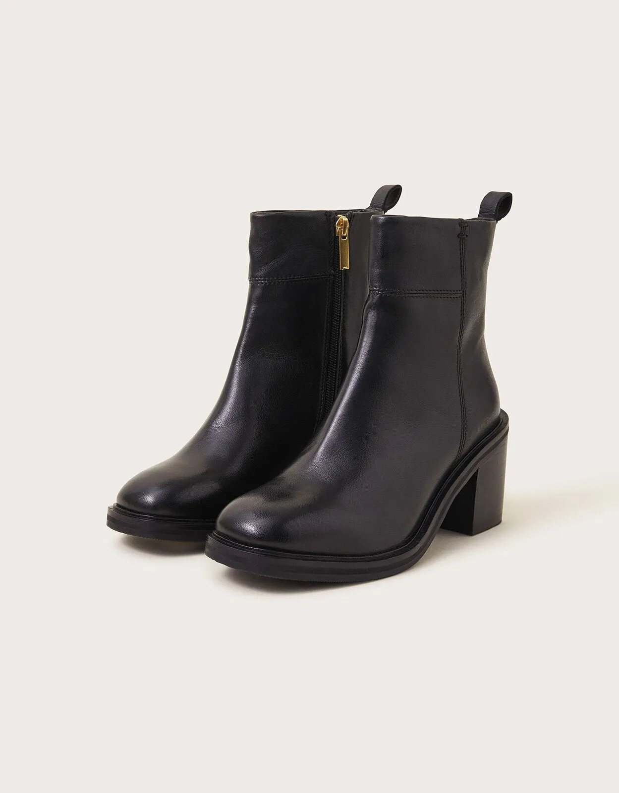 Heeled Leather Ankle Boots Black