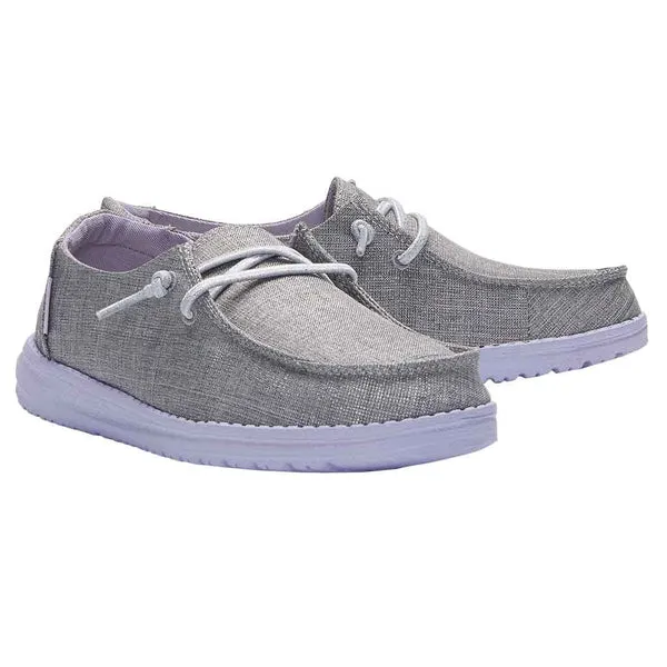 Hey Dude Girls Wendy Youth Slip On Shoes- Sparkling Lilac Grey