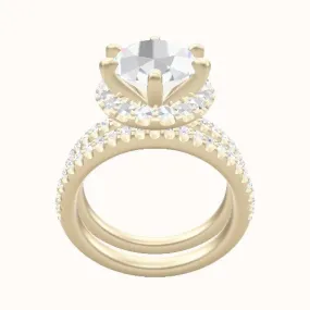 illusion Pave Engagement Ring With Six Prong Halo Head and Matching Band