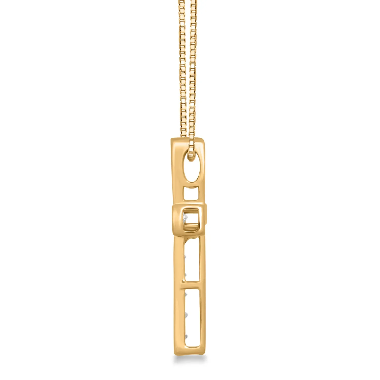Jewelili 10K Yellow Gold 1/4 CTTW Natural White Round Diamonds Cross Pendant Necklace