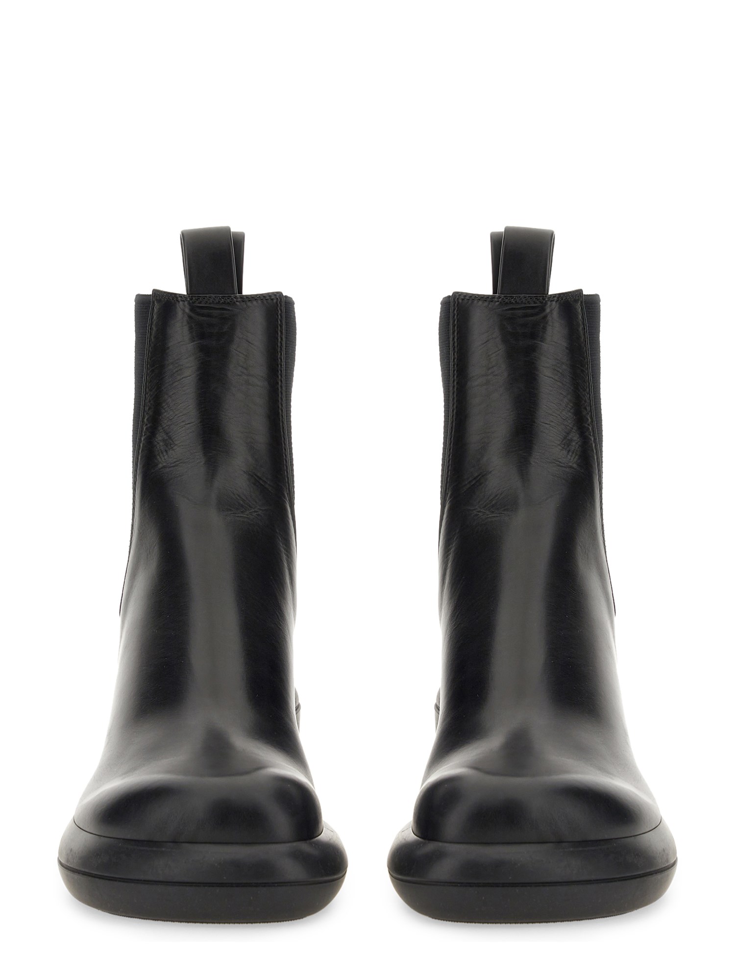 JIL SANDER    LEATHER ANKLE BOOT WITH WIDE HEEL