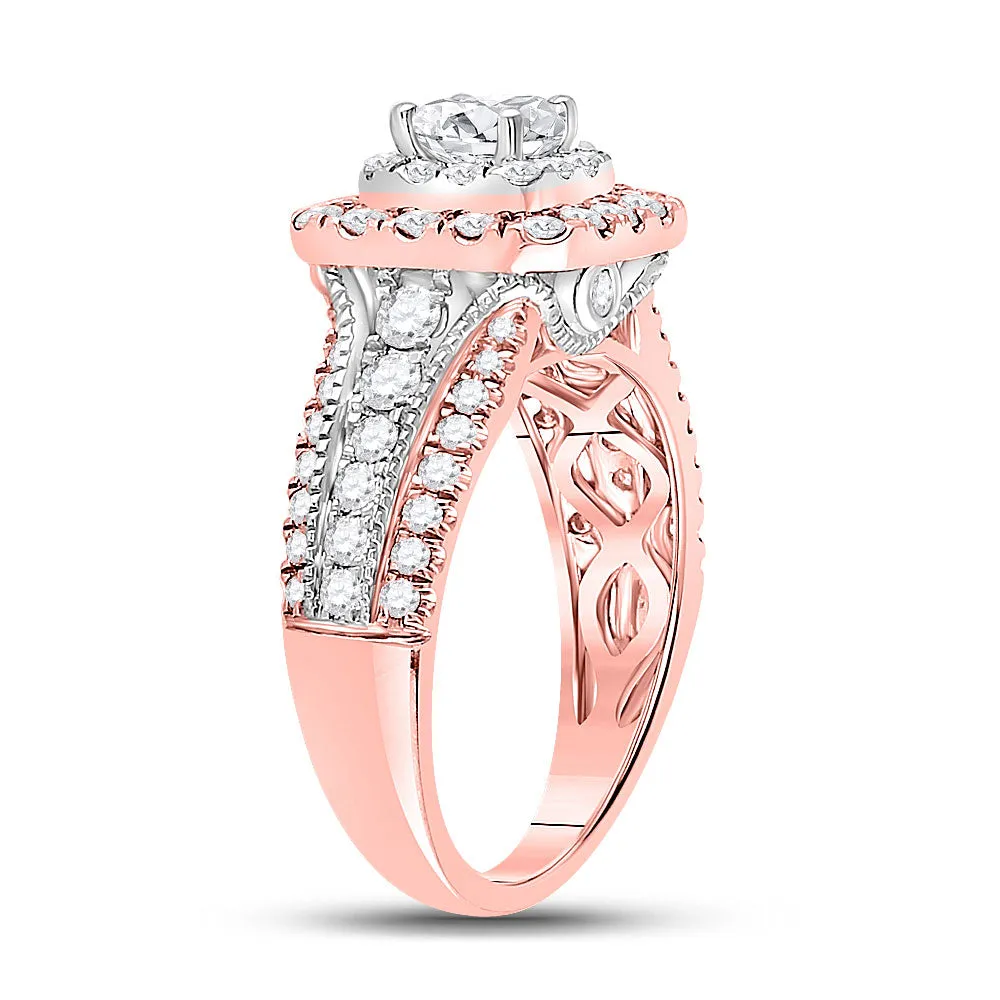 Keene Jewelers 14kt Two-tone Gold Princess Diamond Halo Bridal Wedding Engagement Ring 1-1/2 Cttw