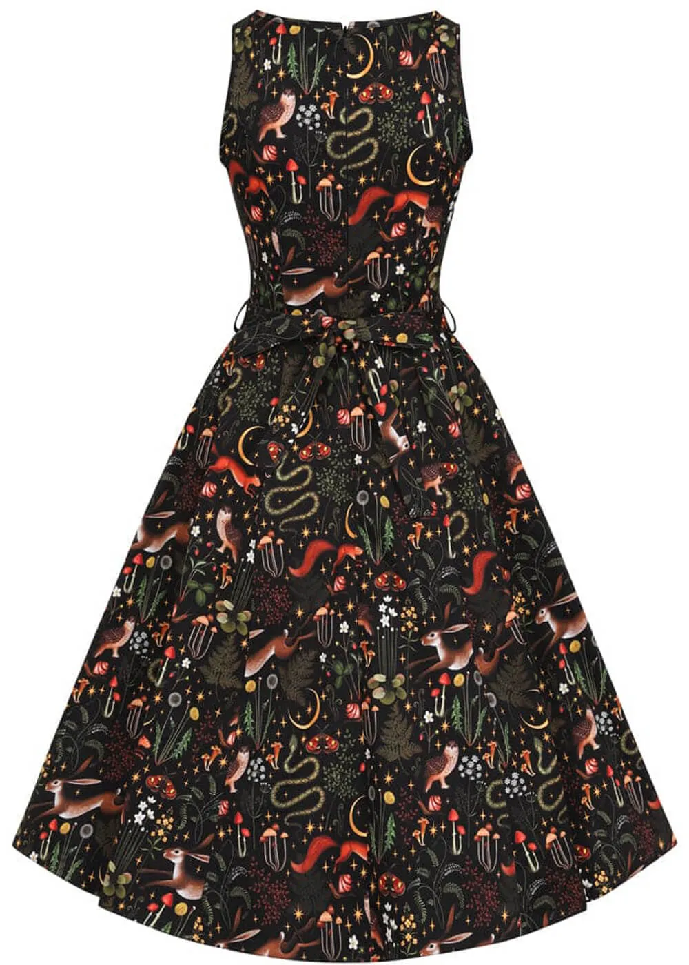 Lady V Hepburn Enchanded Woods 50's Swing Dress Black