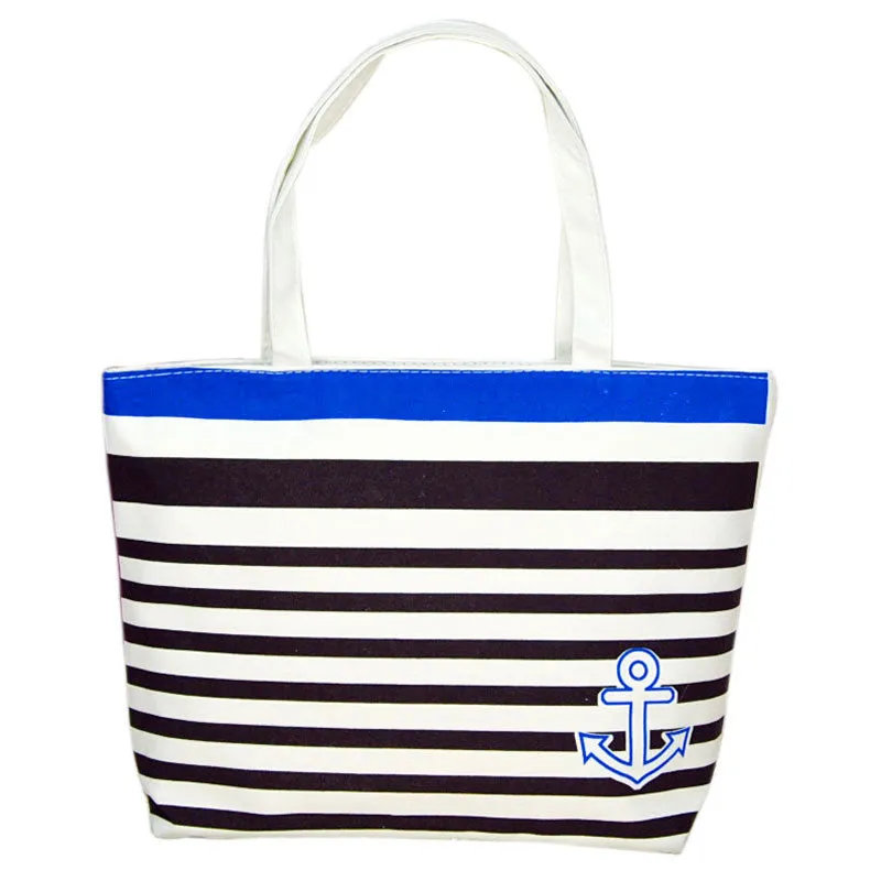 Large-capacity Portable Women's hbags Durable Canvas Blue Anchor Pattern Shopping Shoulder Bags Satchel Beach Bolsa Feminina