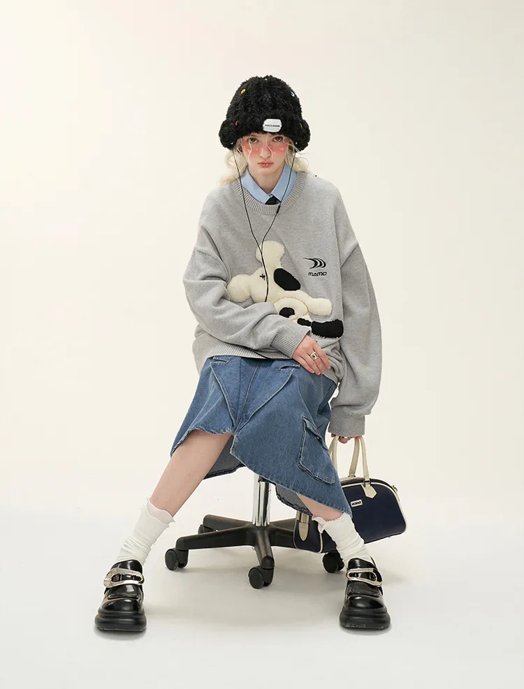 MAMC  |Crew Neck Street Style Long Sleeves Oversized Logo Sweaters