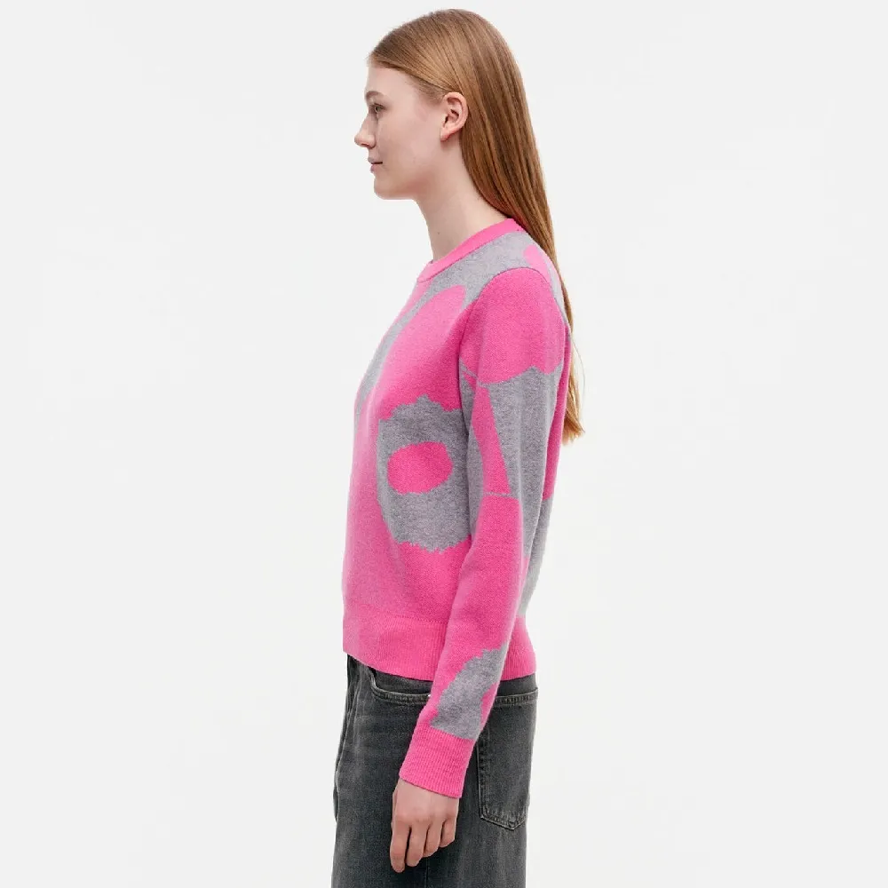 marimekko  |Crew Neck Flower Patterns Casual Style Wool Nylon Rib