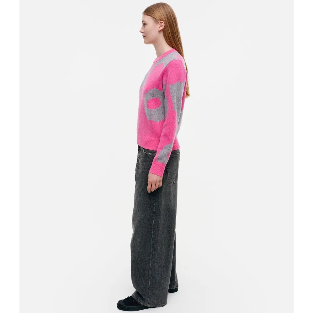 marimekko  |Crew Neck Flower Patterns Casual Style Wool Nylon Rib