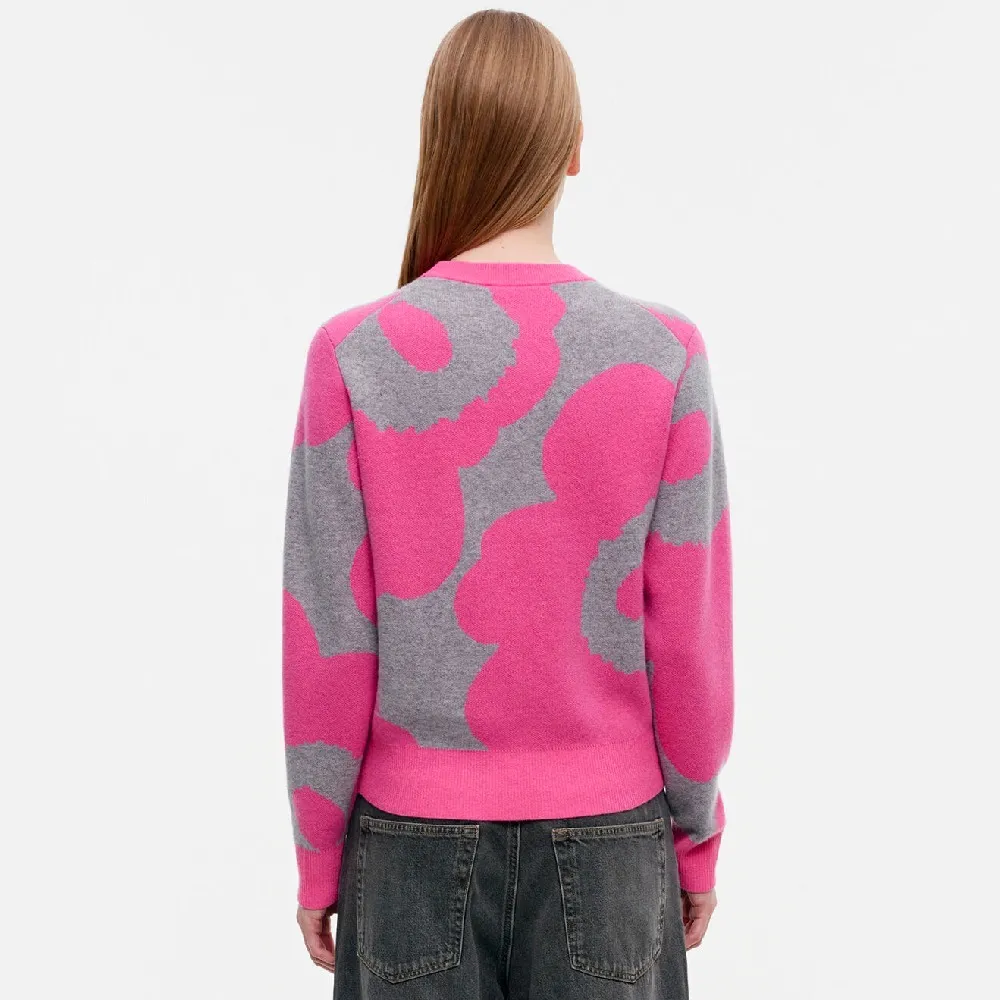 marimekko  |Crew Neck Flower Patterns Casual Style Wool Nylon Rib