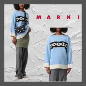 MARNI  |Casual Style Boat Neck Long Sleeves Oversized Logo