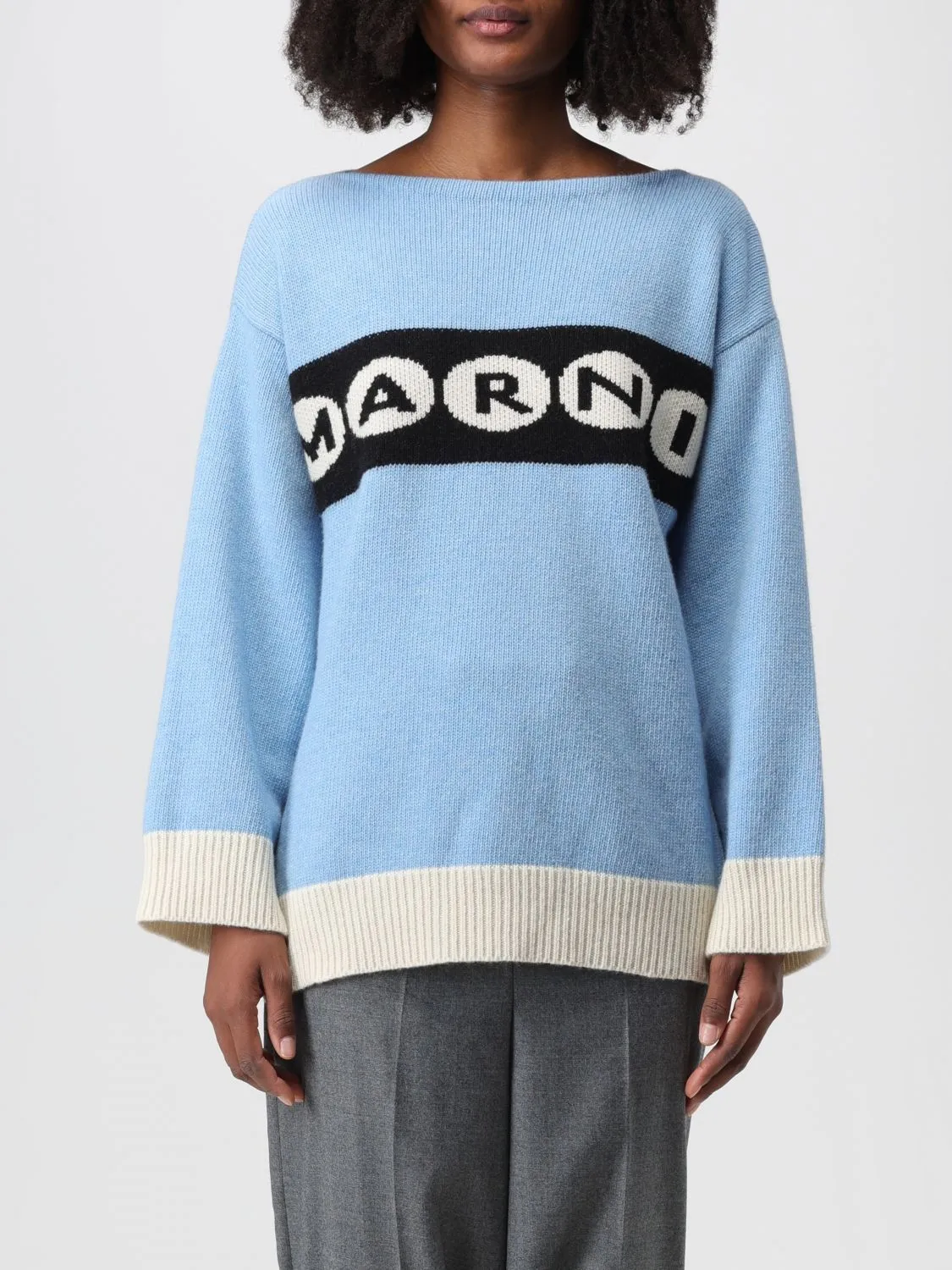 MARNI  |Casual Style Boat Neck Long Sleeves Oversized Logo