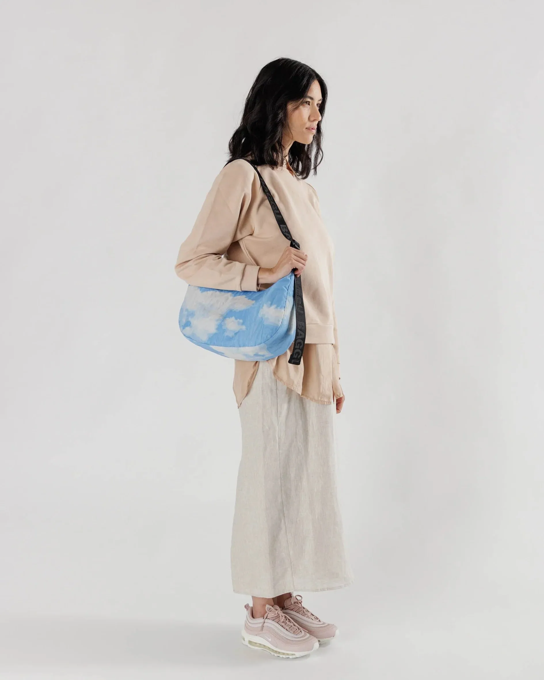 Medium Nylon Crescent Bag in Clouds