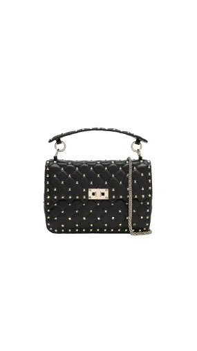 Medium Rockstud Spike Shoulder Bag - Black