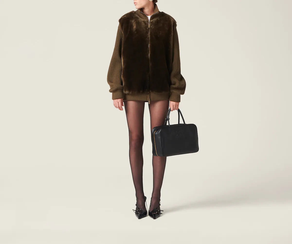 MiuMiu  |Wool Long Sleeves Plain Leather Logo Cardigans
