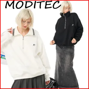 MODITEC  |Unisex Street Style Long Sleeves Plain Oversized Polos