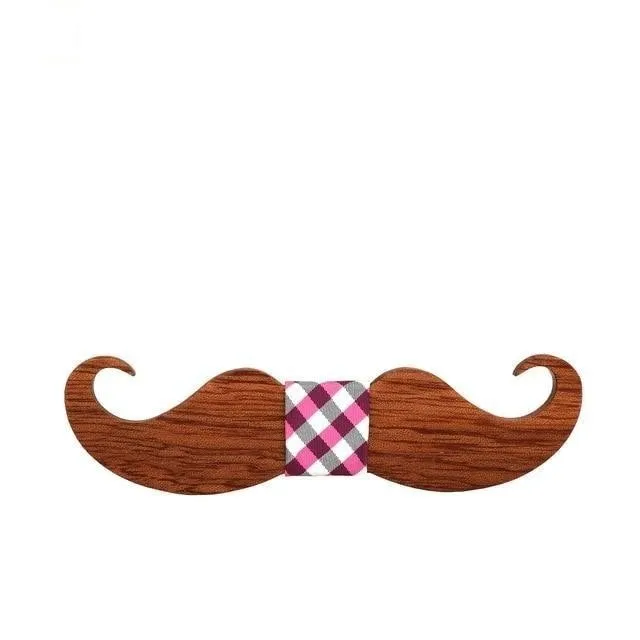 Novelty Style Mustache Old School Fashion Wood Butterfly Bowtie