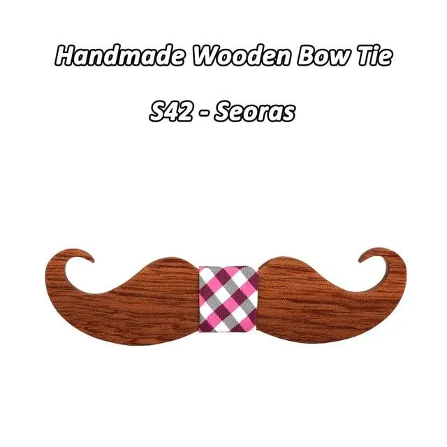 Novelty Style Mustache Old School Fashion Wood Butterfly Bowtie