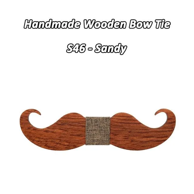 Novelty Style Mustache Old School Fashion Wood Butterfly Bowtie