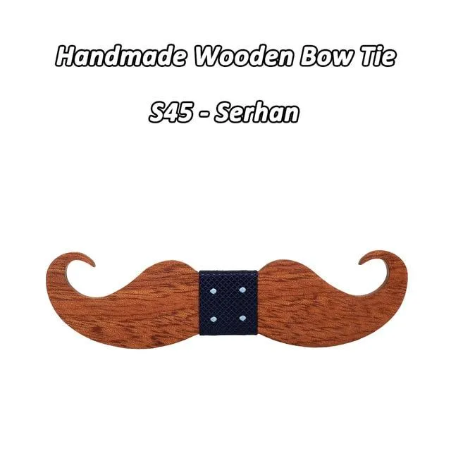 Novelty Style Mustache Old School Fashion Wood Butterfly Bowtie