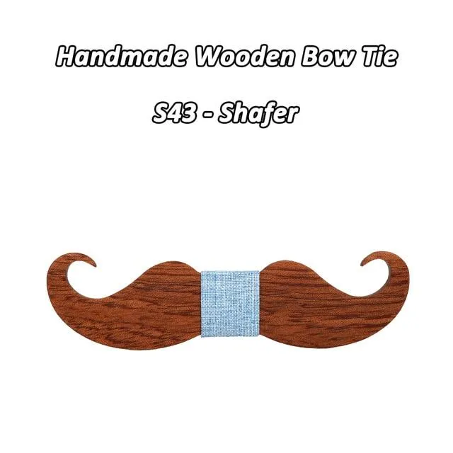 Novelty Style Mustache Old School Fashion Wood Butterfly Bowtie