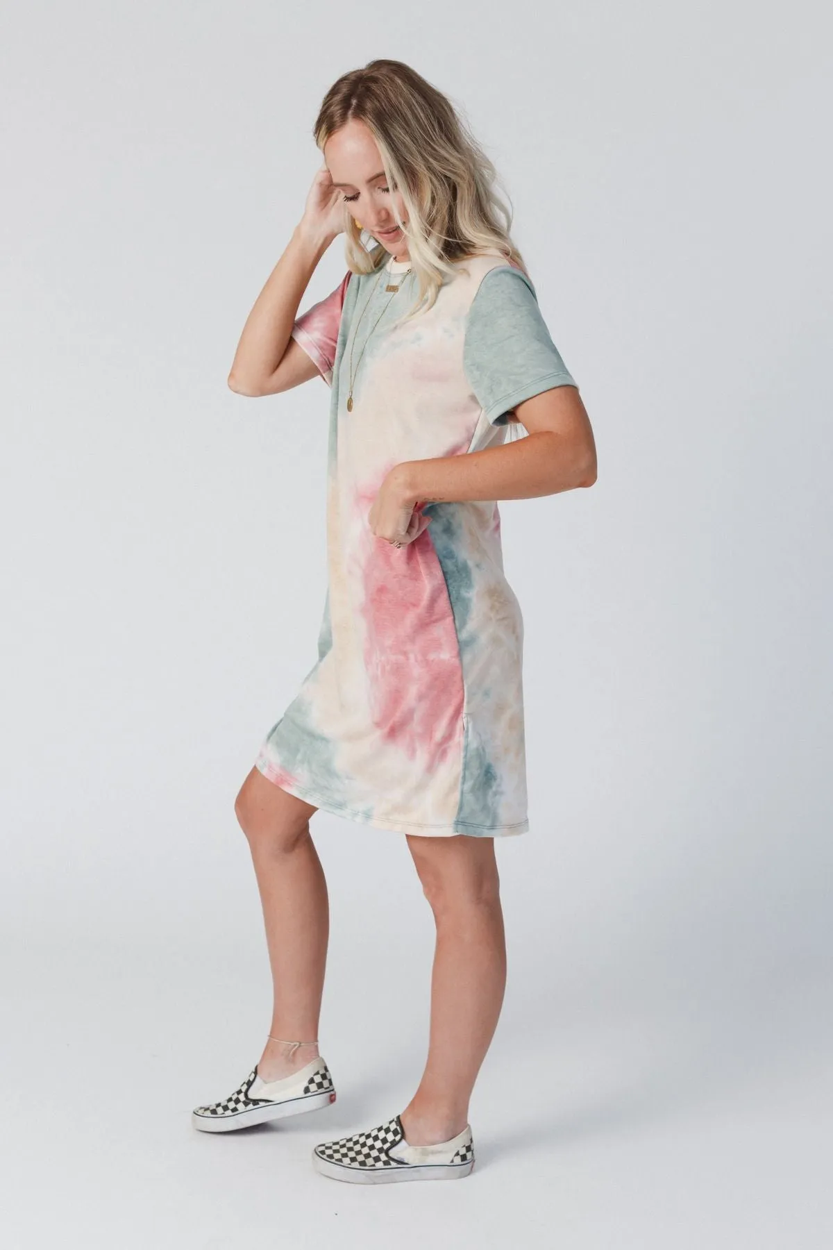 On The Daily Oversized Slit Tee Dress - Tie Dye