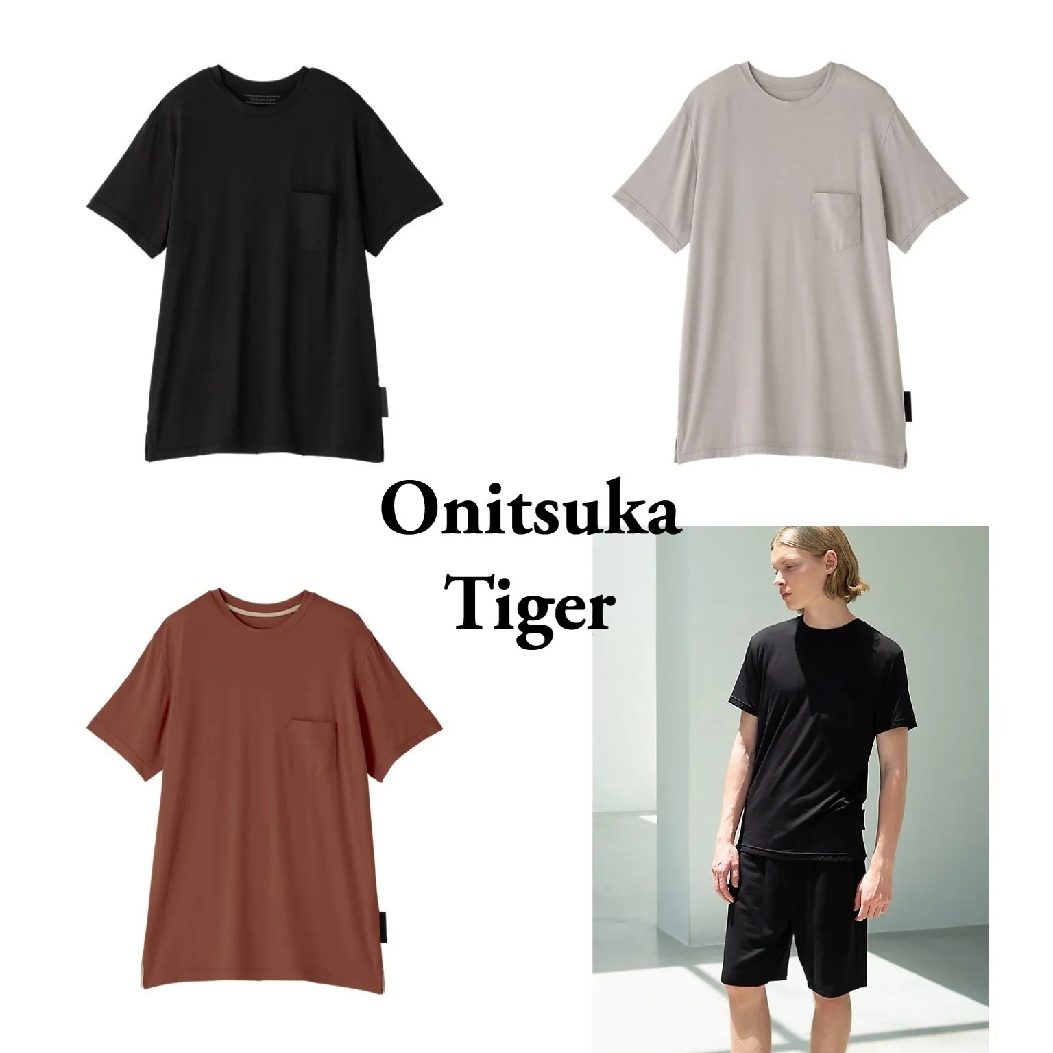 Onitsuka Tiger  |Crew Neck Unisex Street Style Cotton Short Sleeves Oversized