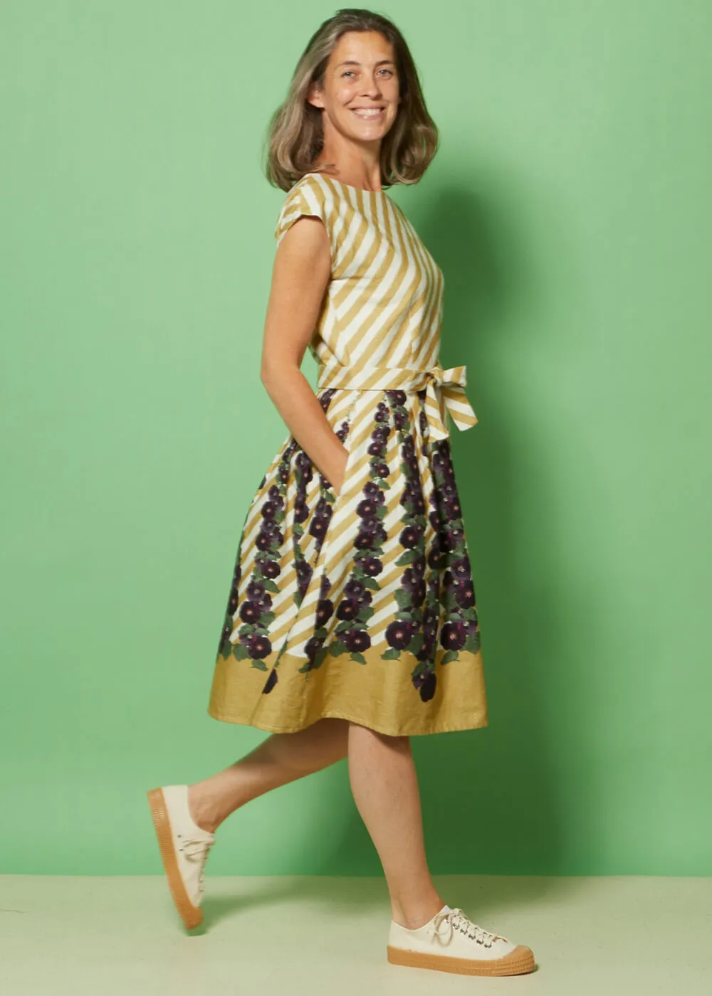 Palava Beatrice Hollyhocks 50's Swing Dress Mustard