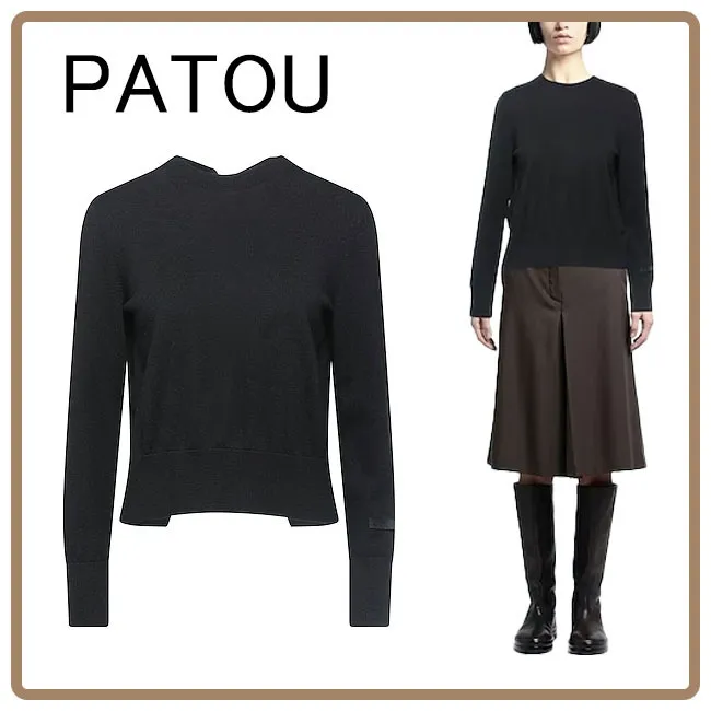 PATOU  |Crew Neck Casual Style Wool Long Sleeves Plain Cotton