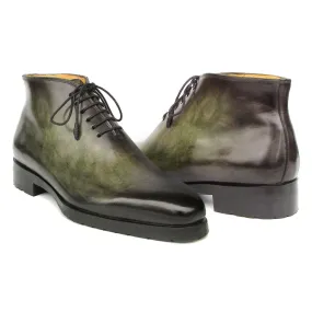 Paul Parkman 791GRN57 Men's Shoes Green Calf-Skin Leather Ankle Boots (PM6403)