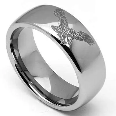 PRICELESS LASER ENGRAVED EGLE DESIGN CARBIDE TUNGSTEN RING