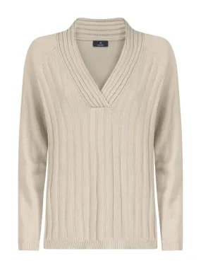 Pullover con scollo a V in Cashmere Blend - Champignon