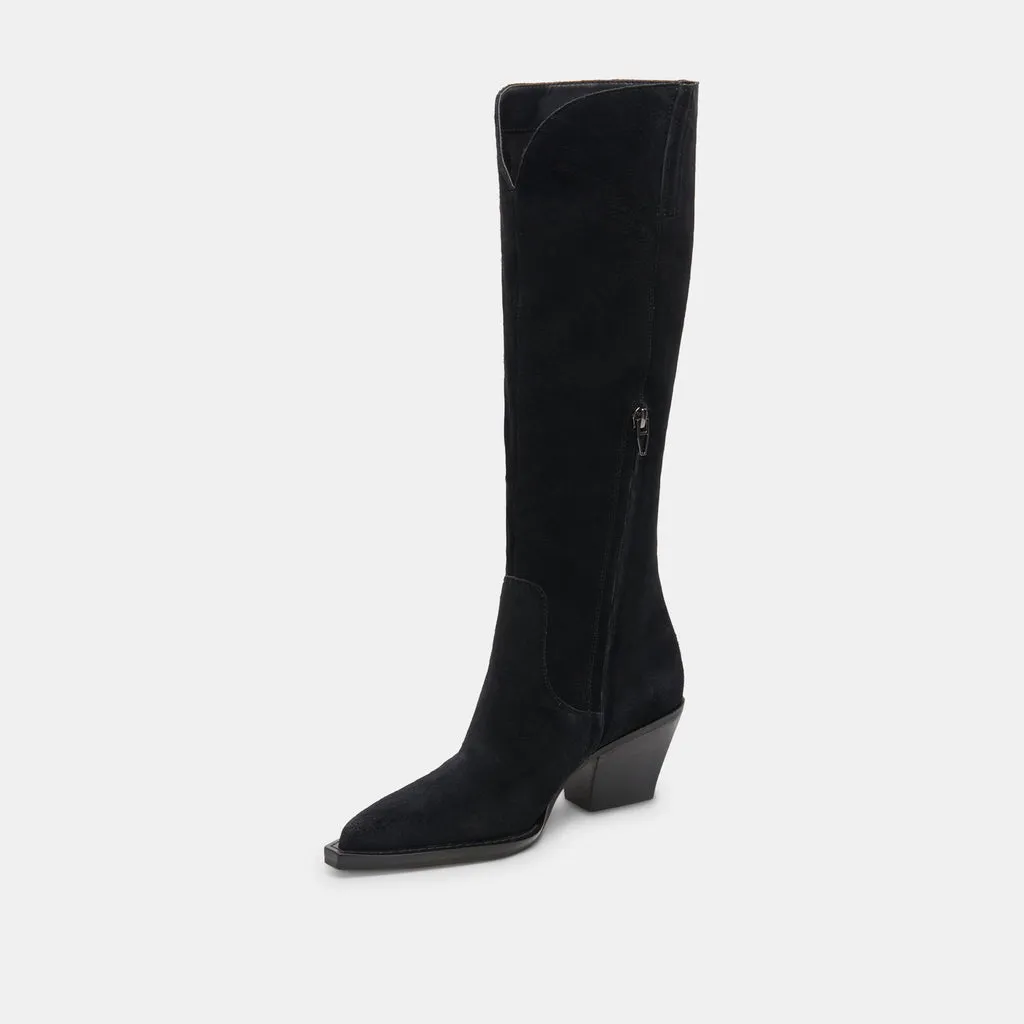 RAJ Wide Calf Boots Onyx Suede | Women's Onyx Suede Knee-High Boots– Dolce Vita 6943098830914