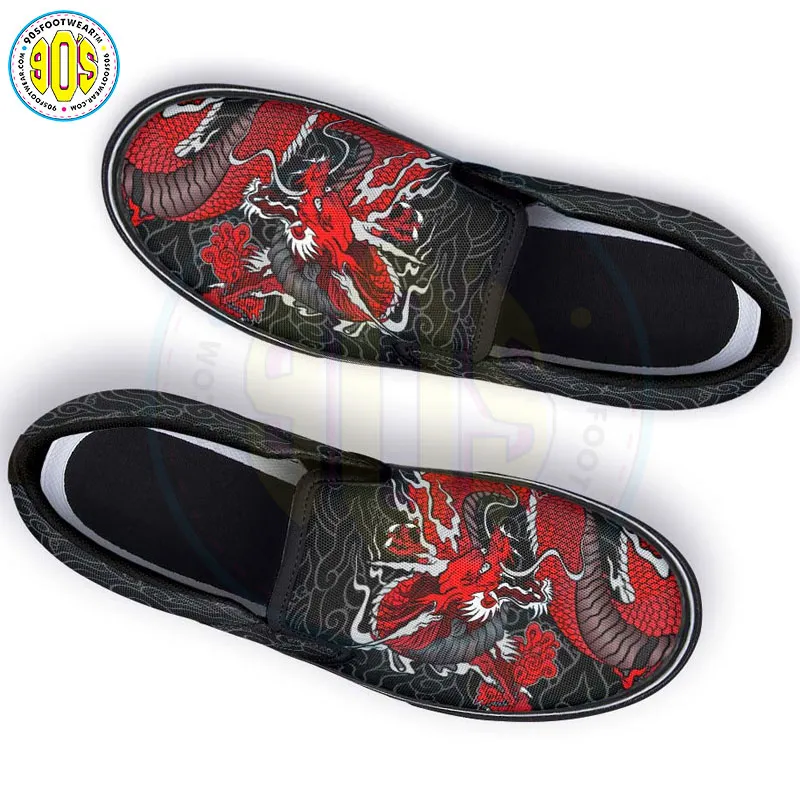 Red Japanese Dragon Slip-on Shoes