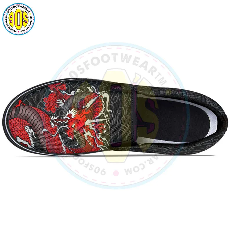 Red Japanese Dragon Slip-on Shoes