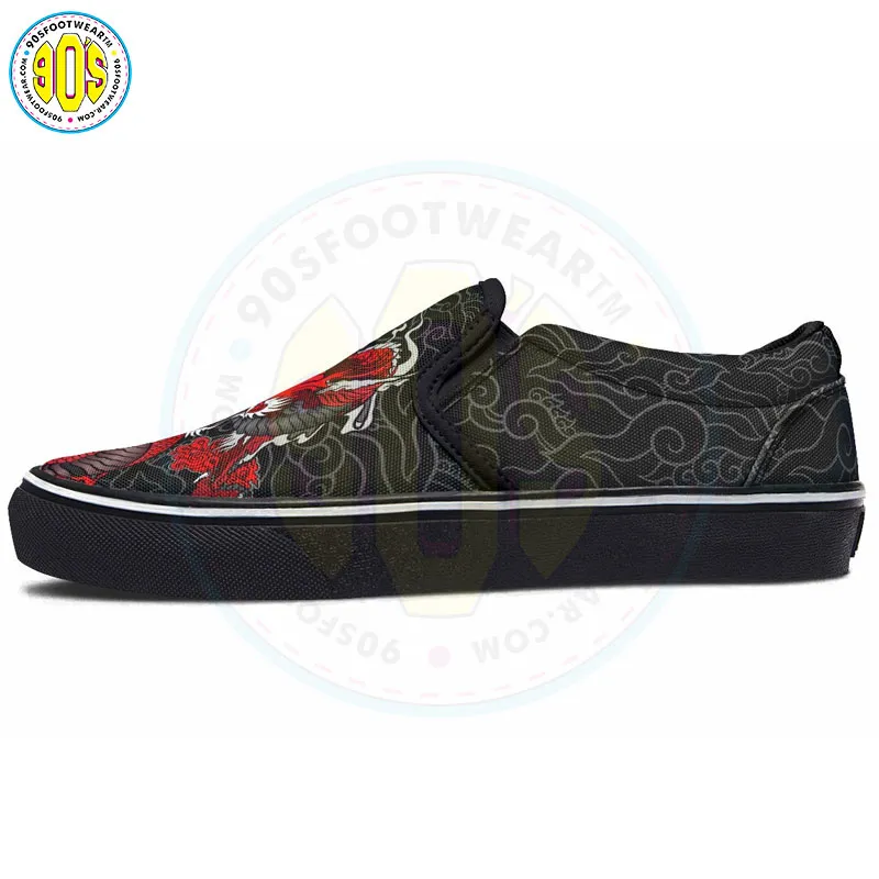 Red Japanese Dragon Slip-on Shoes