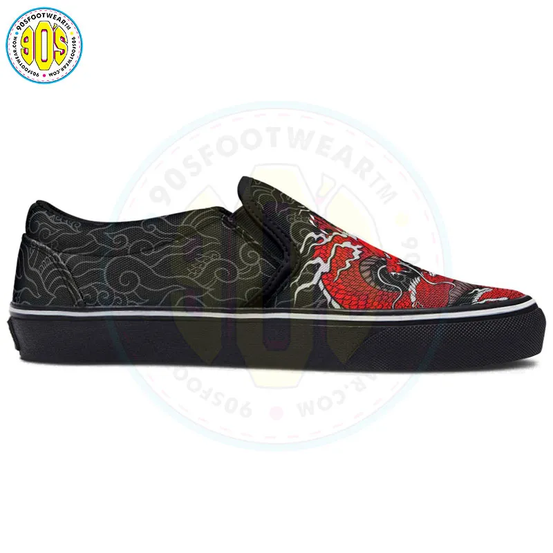 Red Japanese Dragon Slip-on Shoes