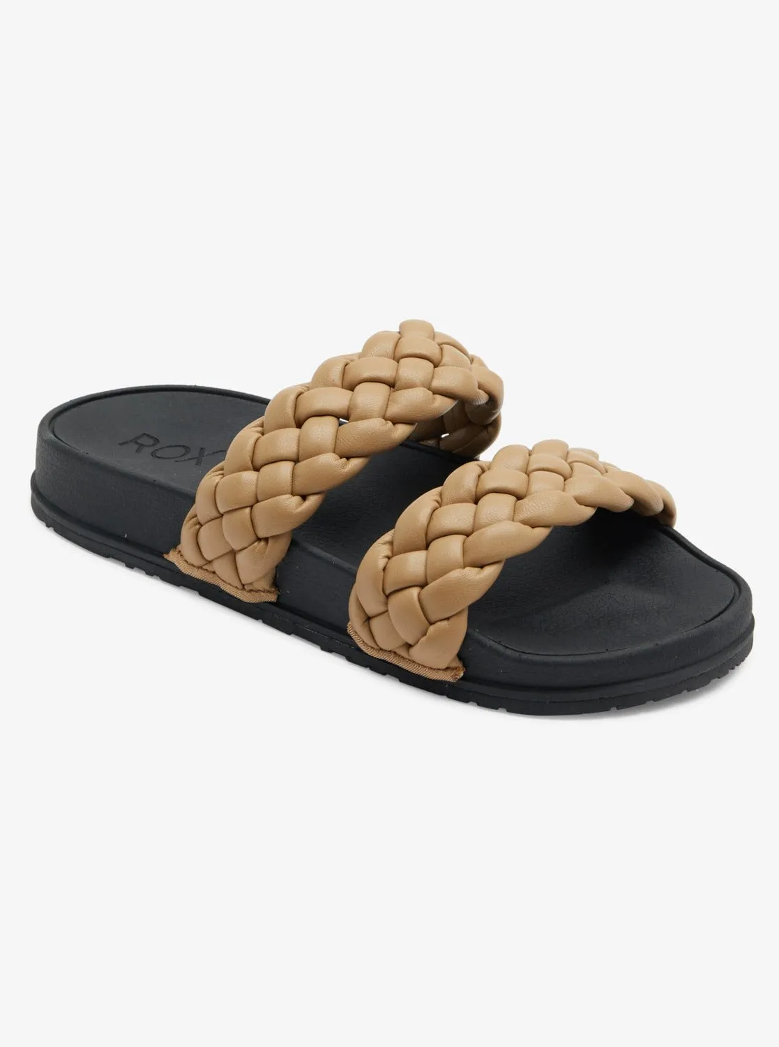 Roxy Slippy Braided Slides - Black/Tan