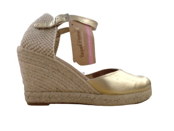 SANDALI CON ZEPPA RAQUEL PEREZ IVORY LAM PLATINO PISO ARAMIS PL PIEL 17531