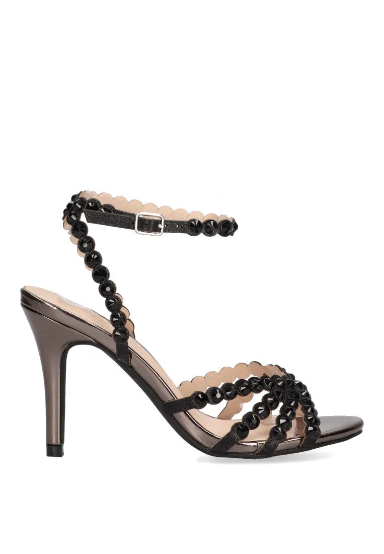 SANDALIA ETIKA GOSSALBA BRILLO TACON MEDIO 90010 NEGRO MUJER