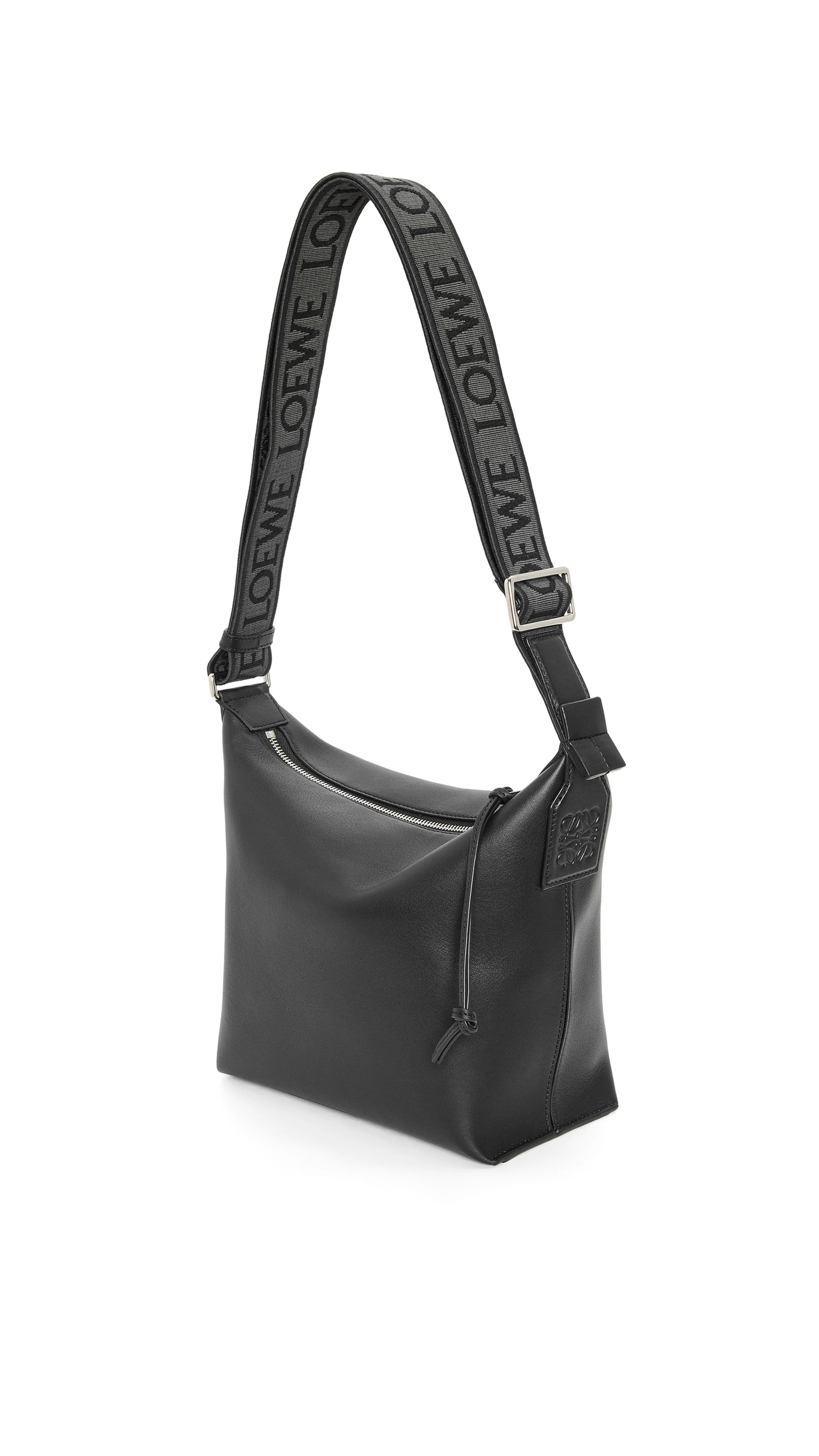 Small Cubi Crossbody Bag in Supple Smooth Calfskin and Jacquard - Black