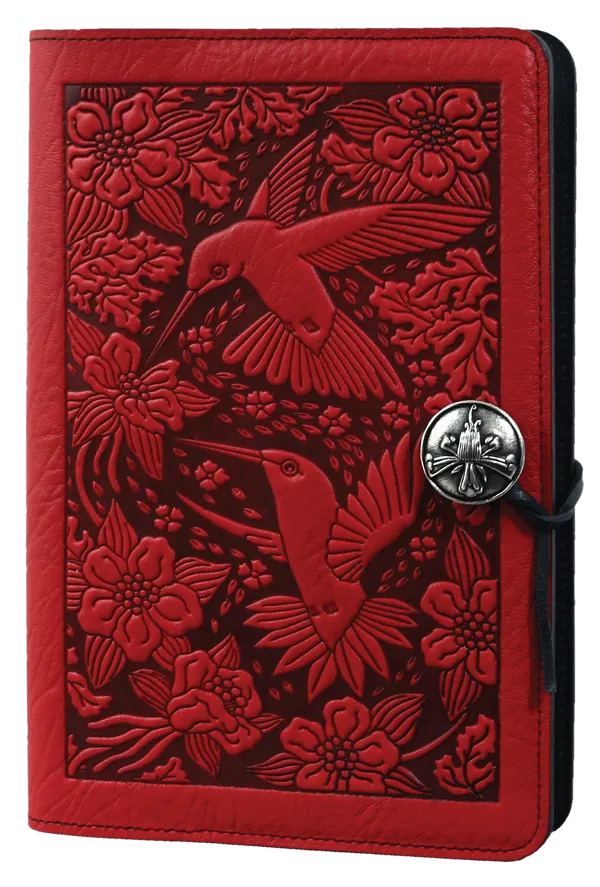 Small Leather Journal -  Hummingbird in Red