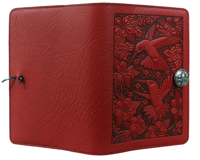 Small Leather Journal -  Hummingbird in Red