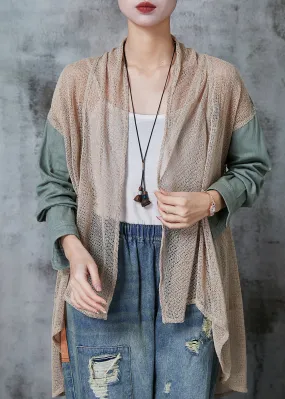 Style Khaki Low High Design Patchwork Knit Cardigans Spring